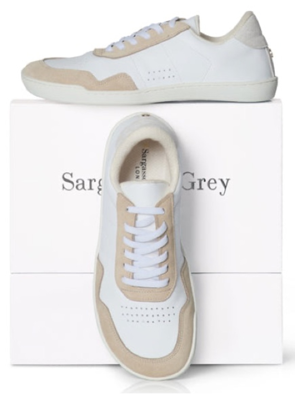 Sargasso and Grey  White & Beige Leather Sneakers